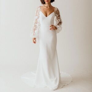 Anais Anette Cobalt Wedding Dress with lace sleeves